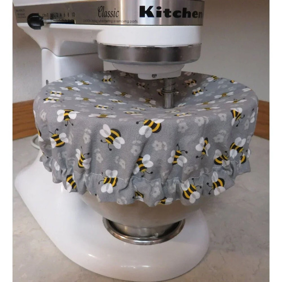 Kitchenaid Bowl Cover, Bees and Yellow Gingham Reversible Mixer Cover - Picture 1 of 5